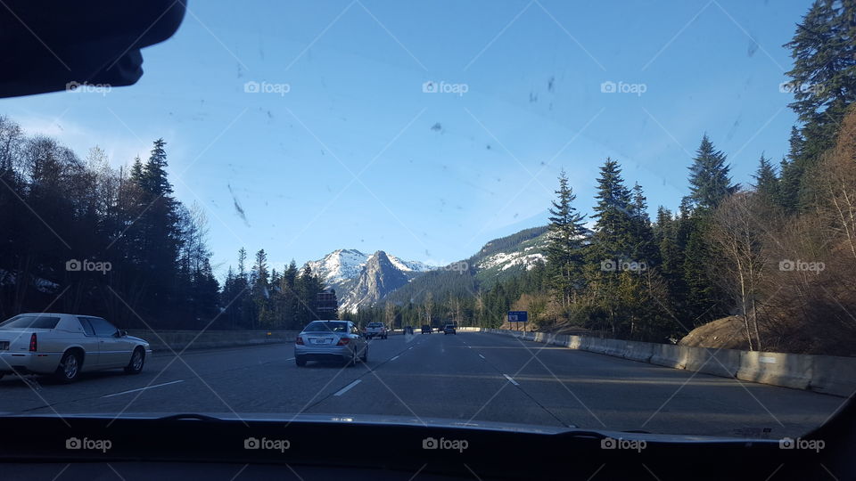 Beautiful mountain pass through a buggy windshield