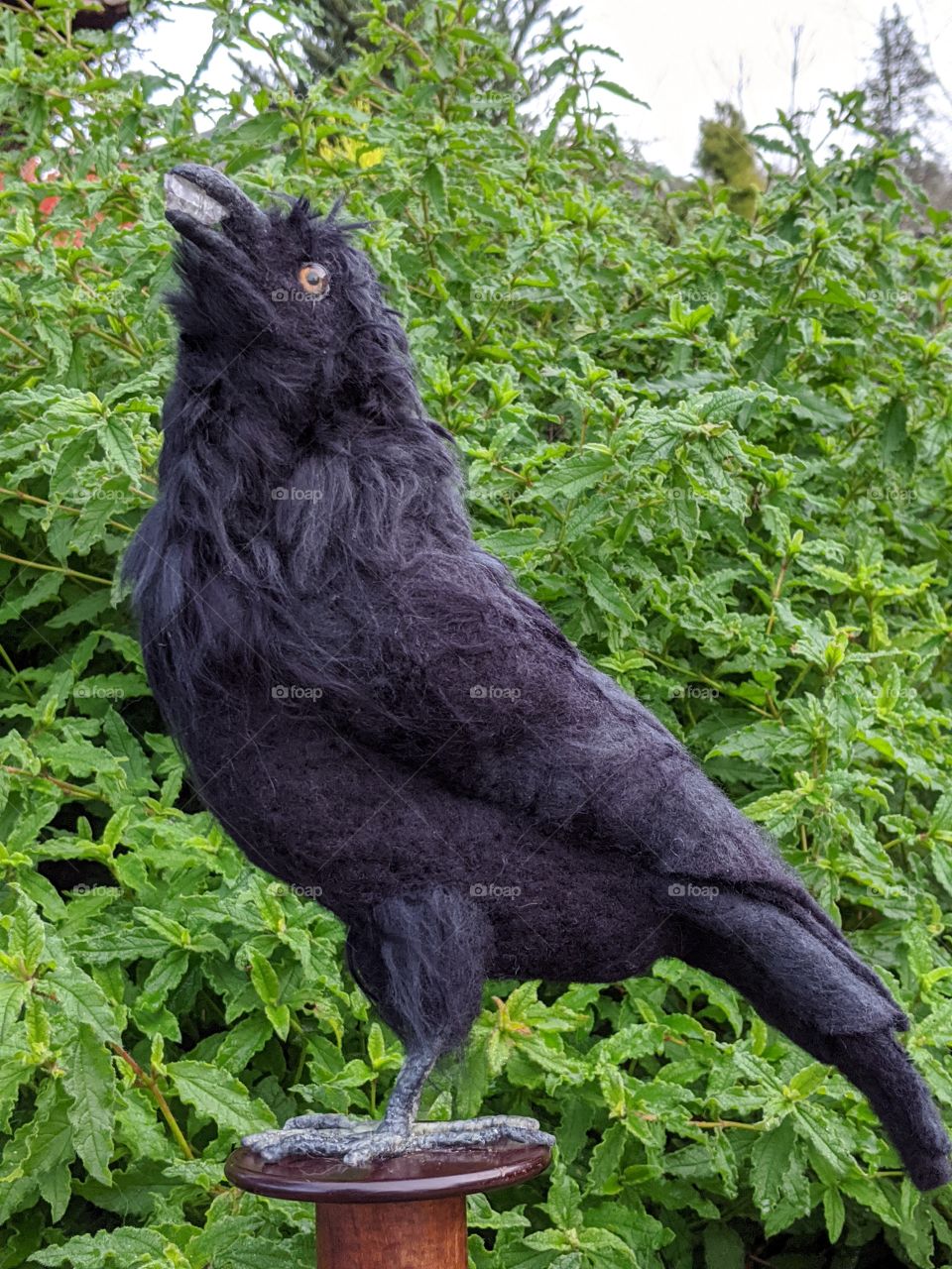 Needle felted crow with crystal