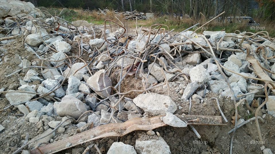 Concrete Rocks And Re-Bar