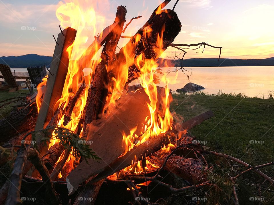 Bonfire at lakeshore