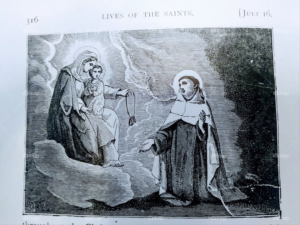 St Simon Stock Scapular Our Lady of My Carmel antique print