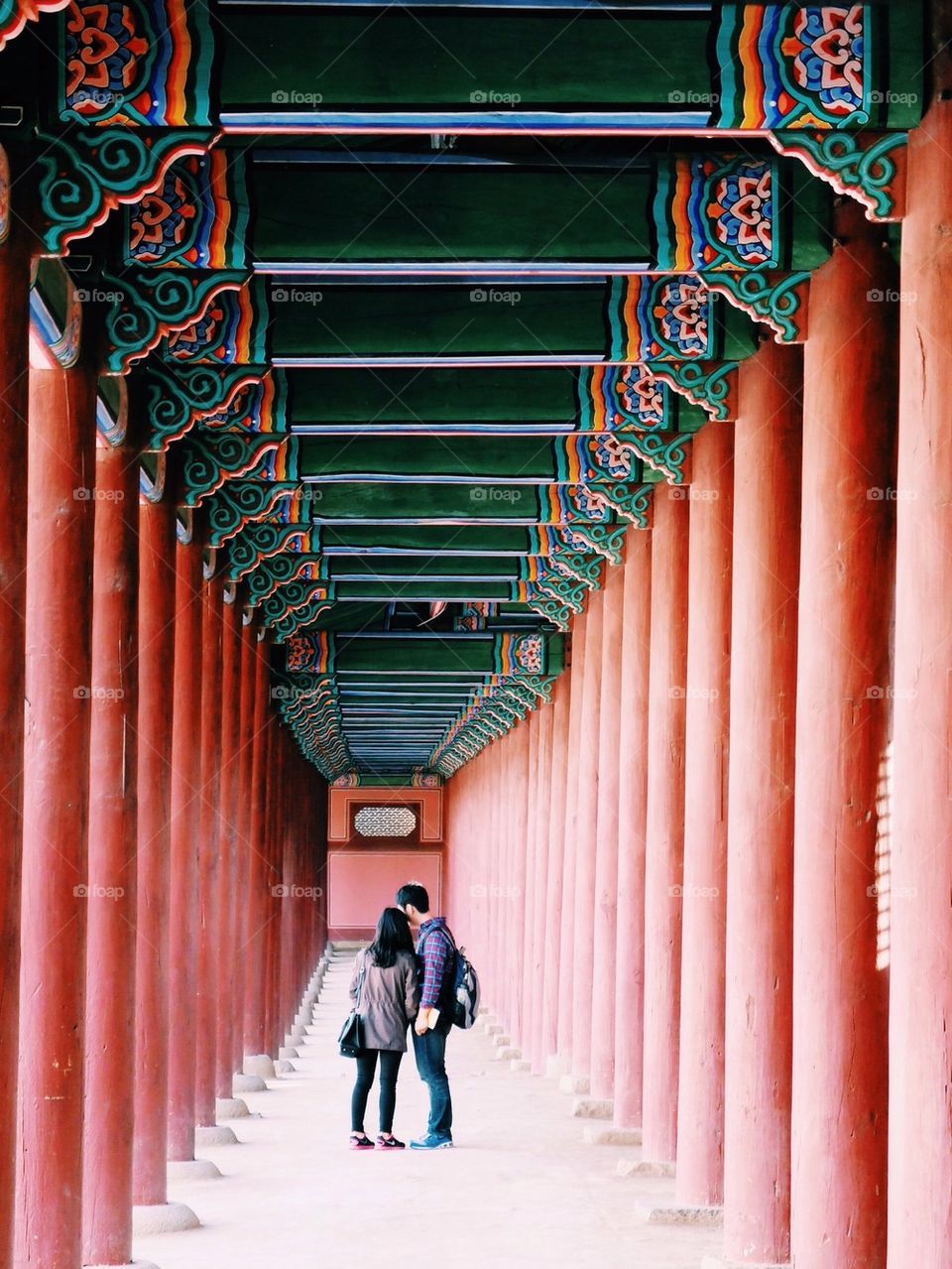 Asian couple in a temple in Korea