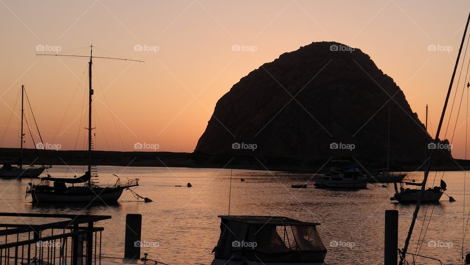 California coast at dusk, silhouette  of islans