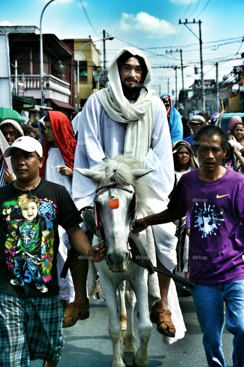 characters in the reenactment of the death of jesus christ on good friday during holy week in cainta, rizal, philippines, asia