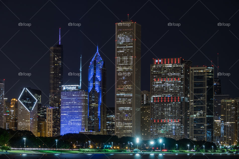 Gorgeous nighttime landscape of Chicago