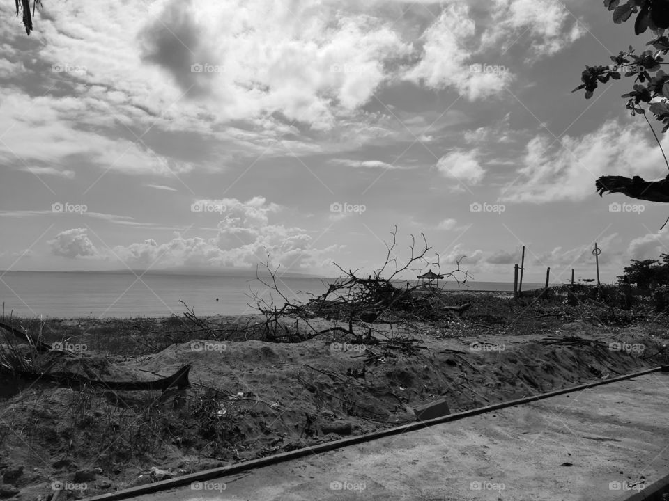 Monochrome style of a beach view from the sidewalk view