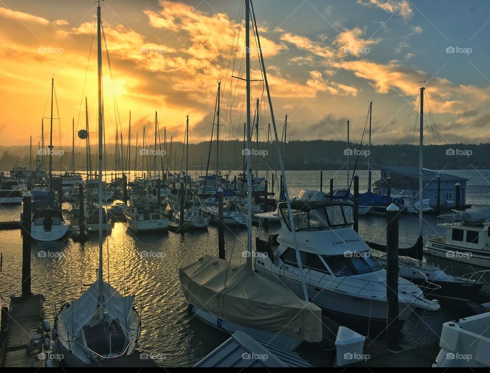 Storm Winter Sunset over Poulsbo Marina 