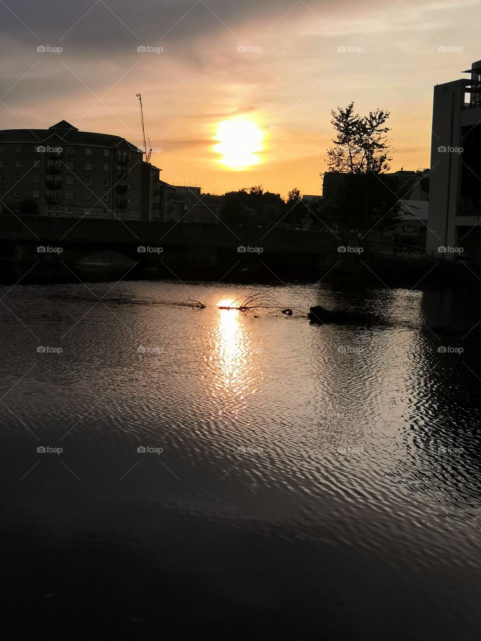 Sunset over the canal in Edinburgh