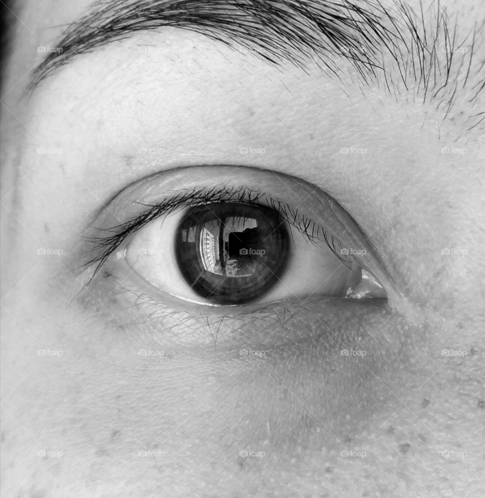 monochrome. eye. person