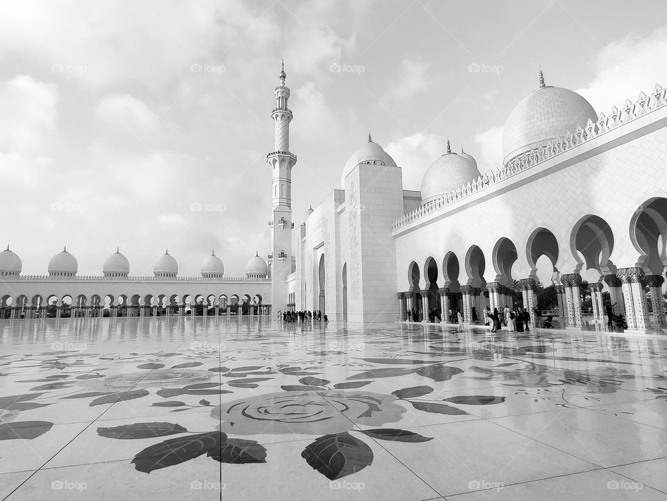 Incredible Abu Dhabi White Mosque Architecture in B&W