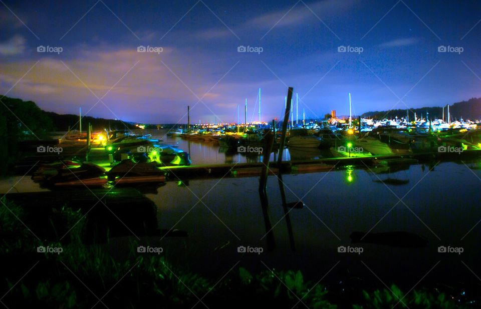 Night at the marina. A night shot of a Hudson river marina