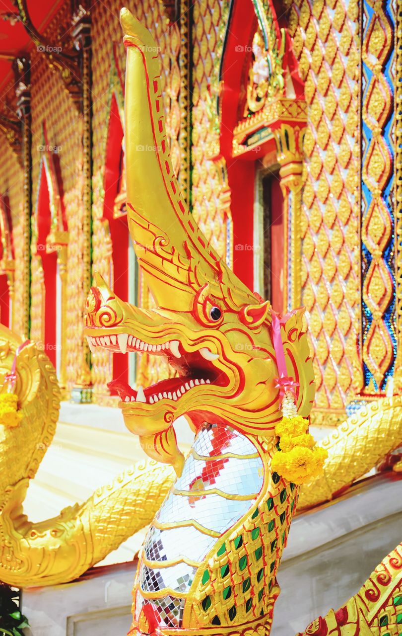 The beautiful and colorful of the Nagas in the Thai temple