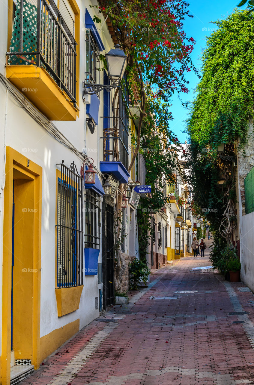 Marbella Old Town . Small colorful town houses in the old town Marbella, Spain