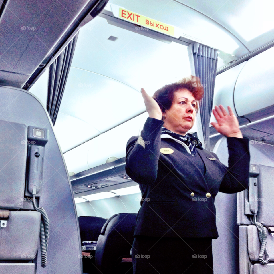exit plane fly stewardess by omchik