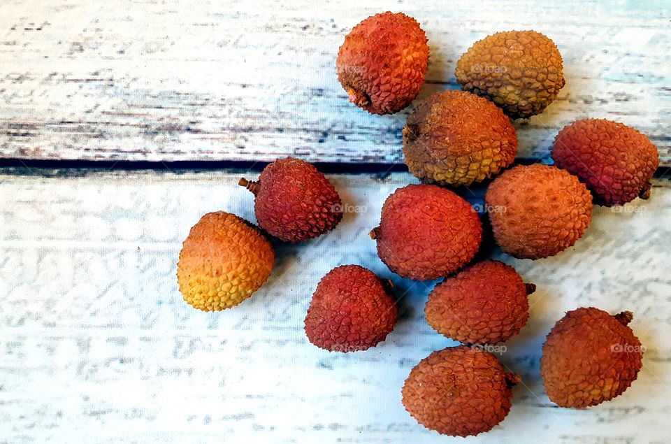 Lychees on a table
