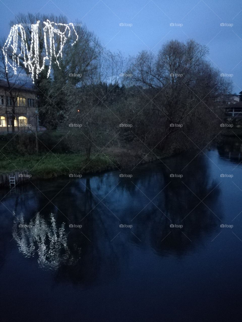 Lights reflected on the river