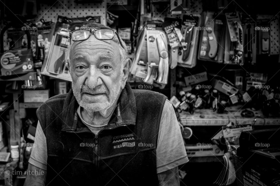 I don't normally share the portraits I do for another project called SurryHillsAndValleys, but dear Mr McKenzie from the hardware store on Cleveland St is such an icon of the local community, I thought I'd show you