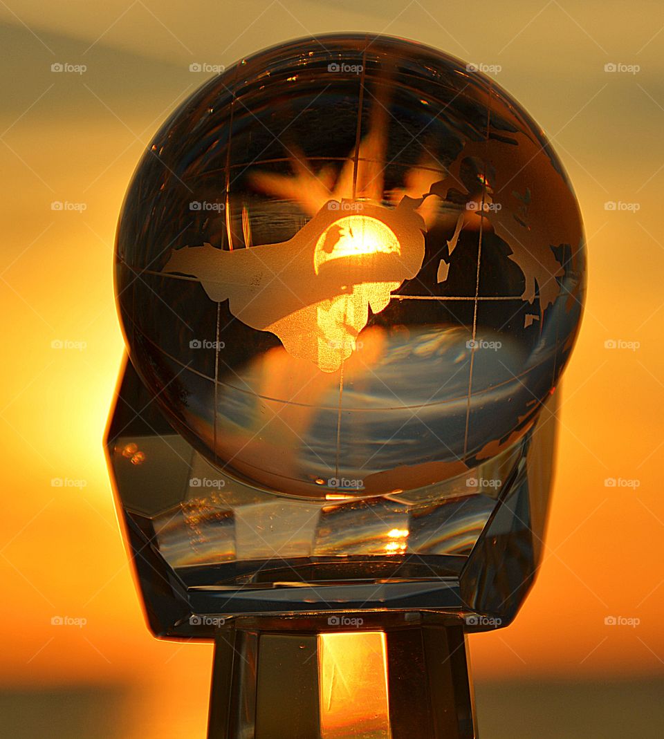 Sunset through the crystal globe