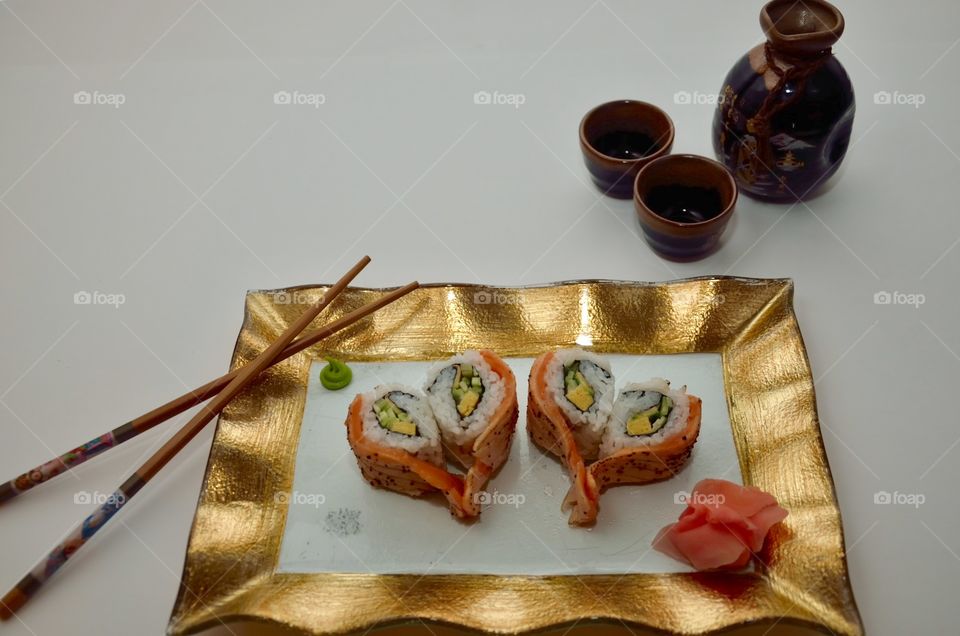 Heart-shaped salmon and vegetables sushi. The ultimate Asian cuisine treat!