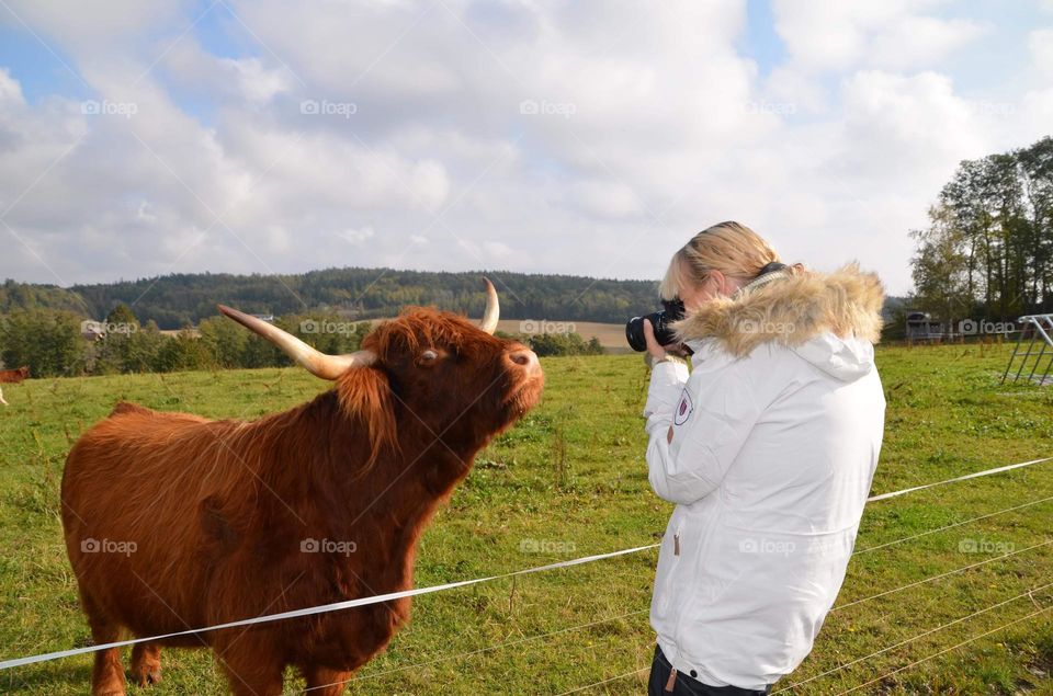 Woman photography a cow and the cow like it ,seems like it ,dont you agree