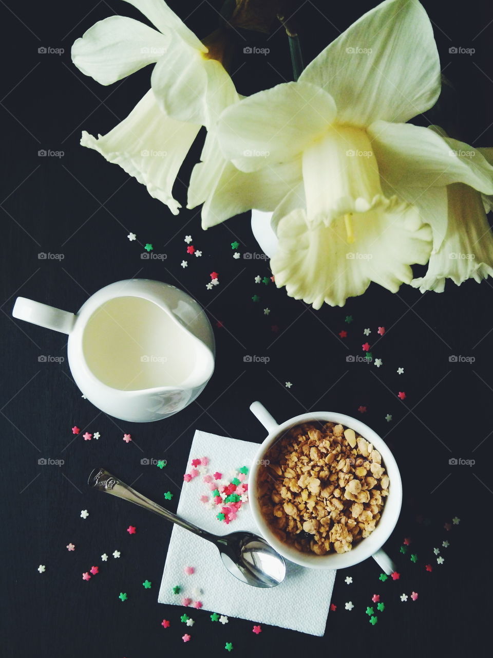 Healthy breakfast. Healthy breakfast on black background