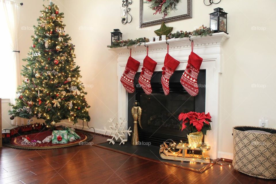 Mantel Christmas time tree home  display 