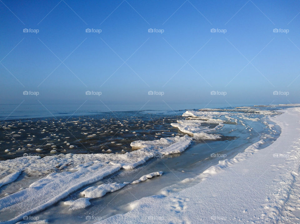the Baltic Sea coast in snowy winter