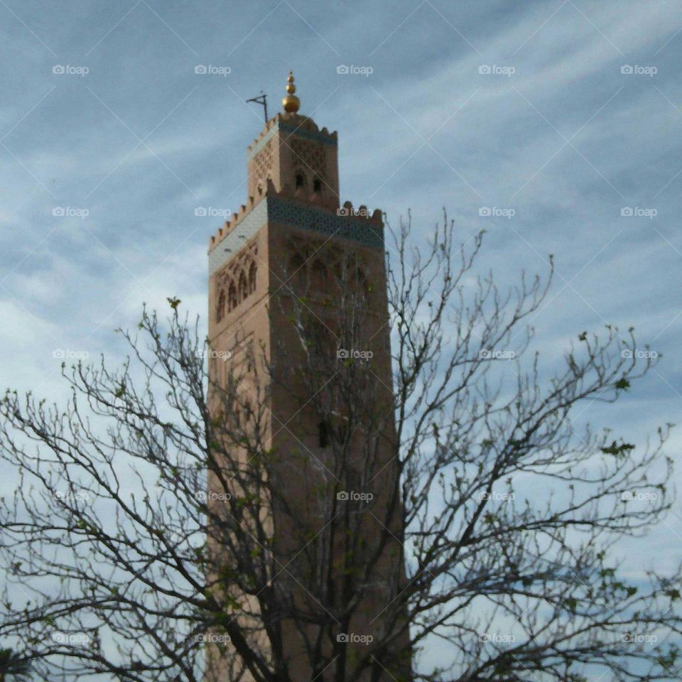 Beautiful architecture:  minaret of kotoubia  mosque at marrakech city in Morocco.