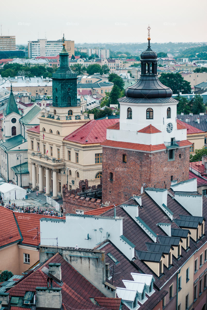 Lublin cityscape. View of old town from Trynitarska Tower