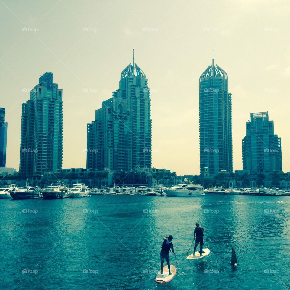 Dubai paddle board, skyline 