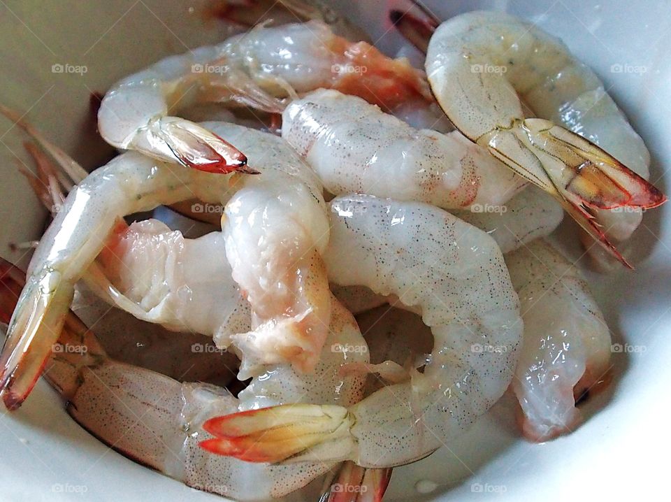 Raw fresh prawns preparing to cook