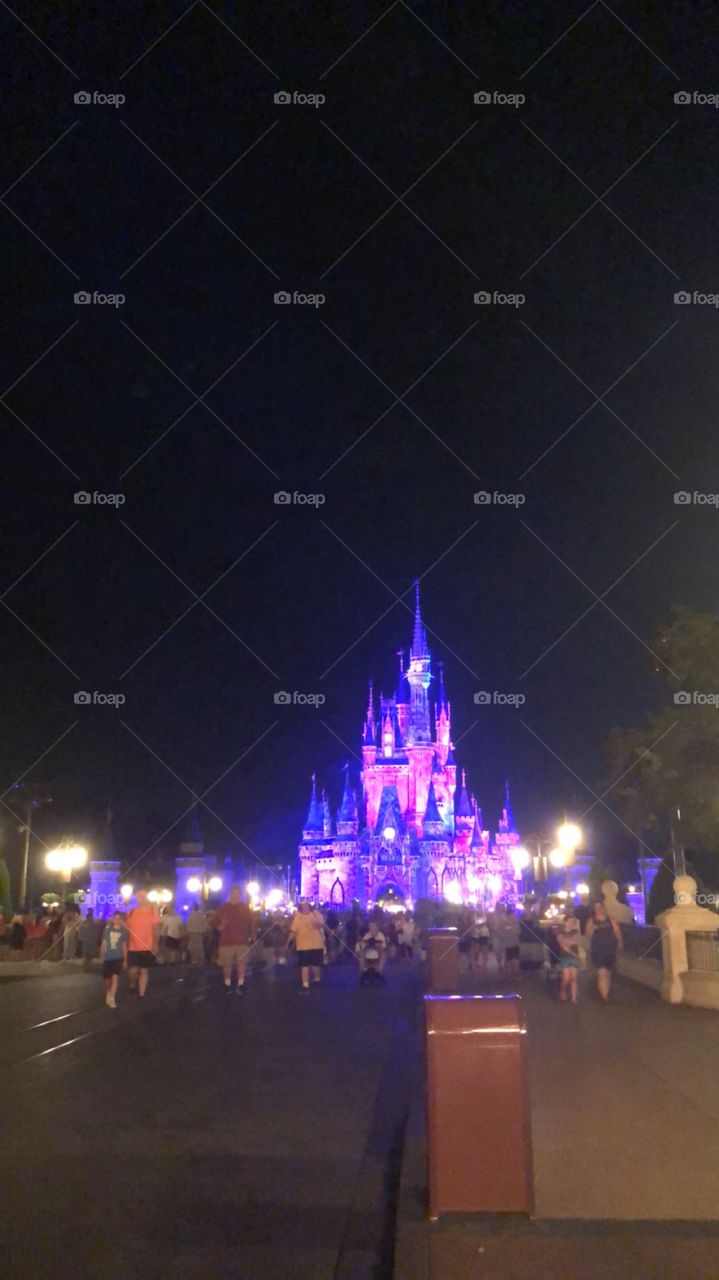 Saying goodnight to Cinderella’s Castle in Walt Disney World.