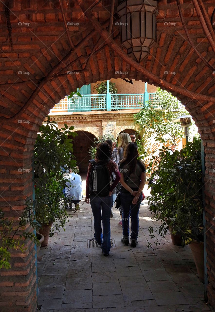 Entering the restaurant 