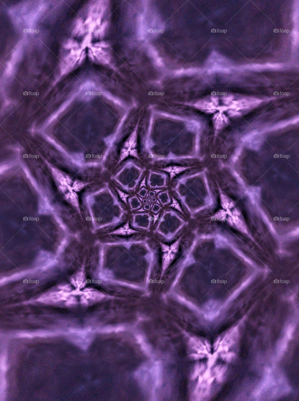 Spiral Fractal Kaleidoscope of purple clouds produced by lightning.