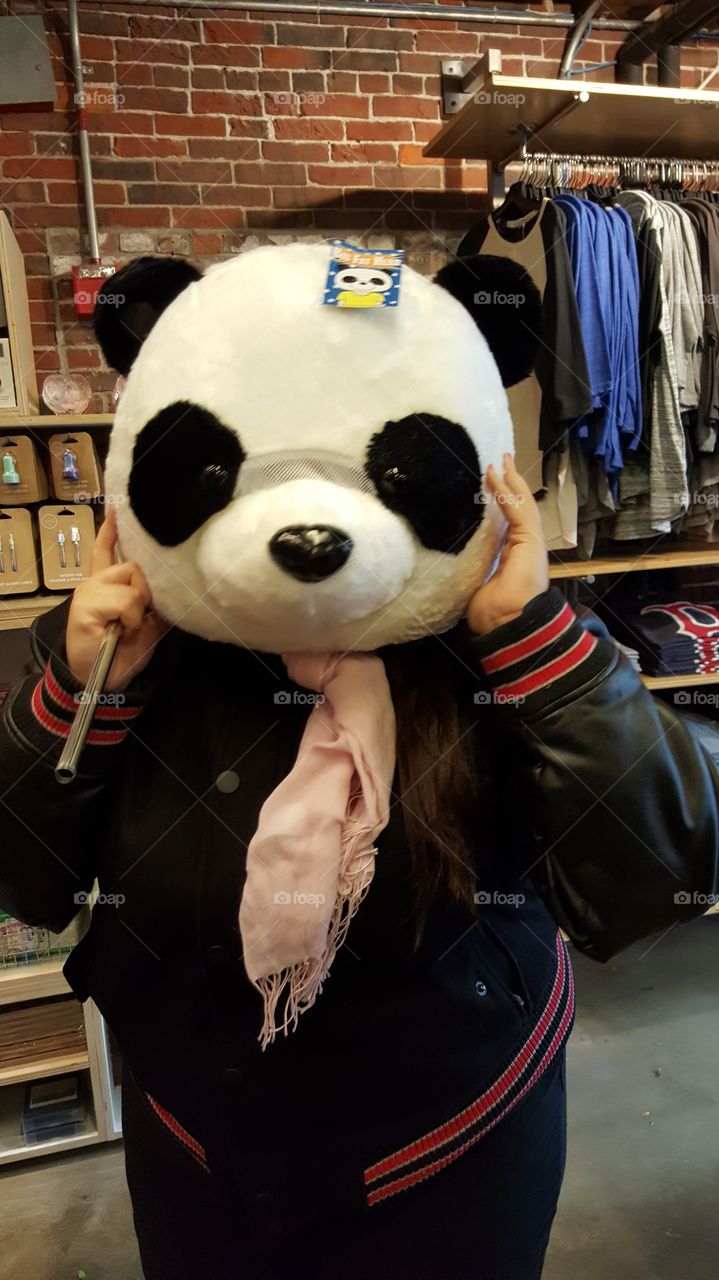 panda girl. In Boston  downtown having fun