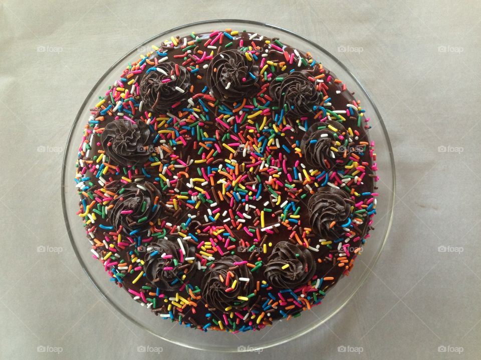 Dark chocolate funfetti cake