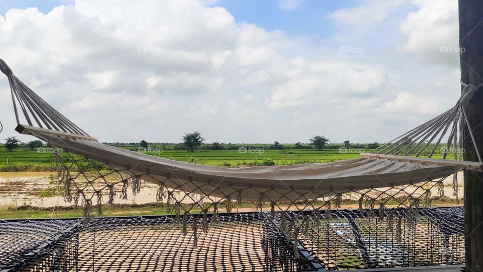 Hammock rice fields at Prey Veng Kandal Province Cambodia