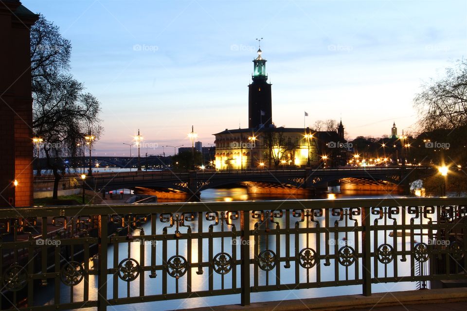 Stockholm night, city hall, Sweden