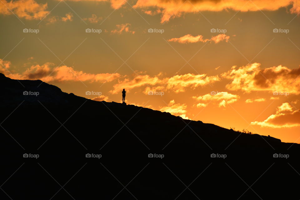 Sunset on mountains. Red night in Norway