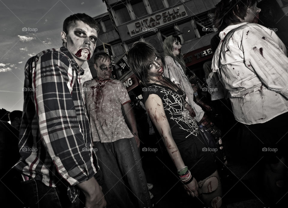 Zombie walk in Sweden. The undead took over the town of Malmö.