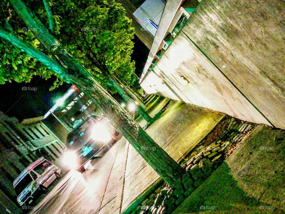 perspective shot car at night