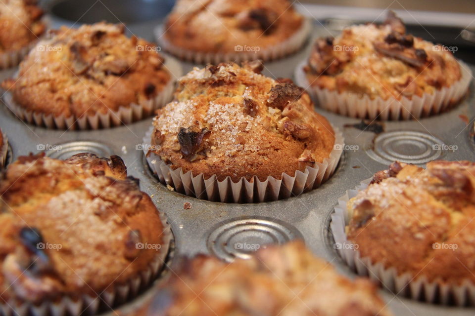 Ginger pear and walnut muffins