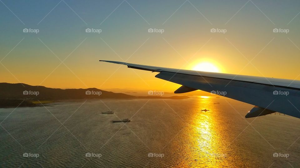 beautiful sunset up in a plane