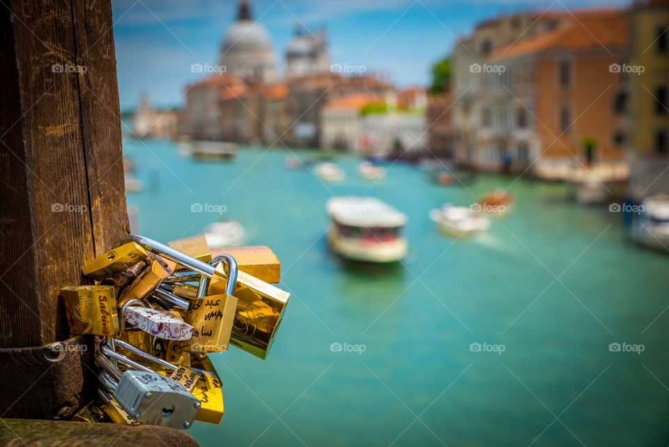 Selective focus of padlocks in Venice