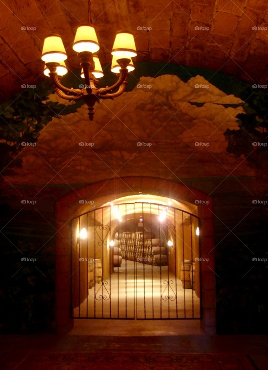 Wine cellar in cave