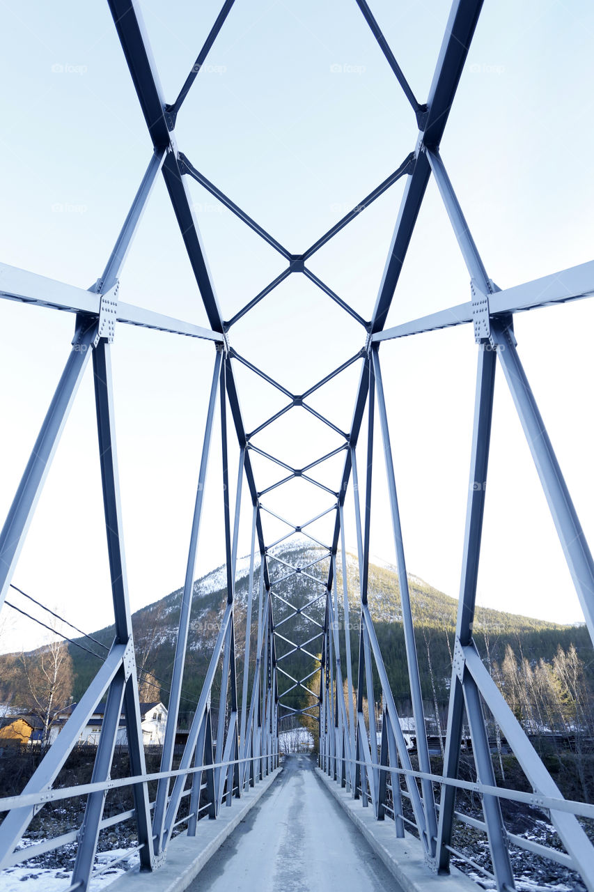 Geometric metal bridge with Mountain View at Norway 