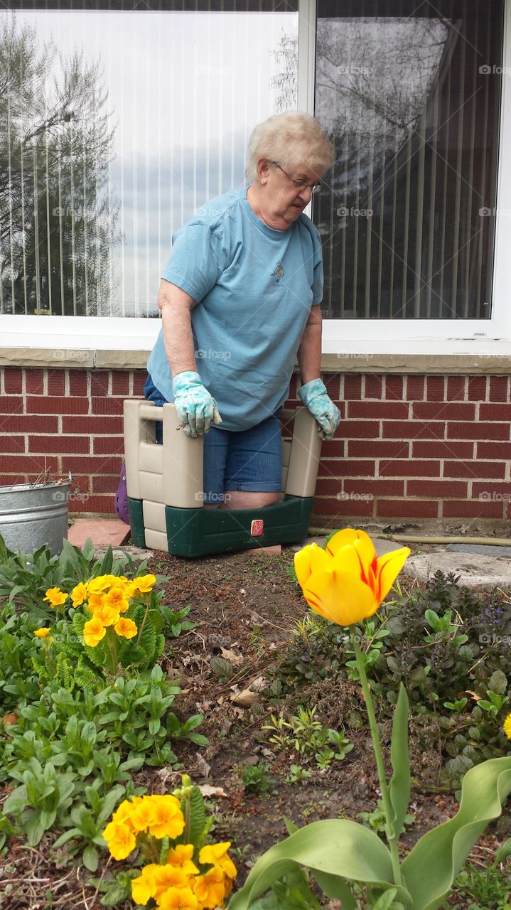 gardening. Mom pulling weeds