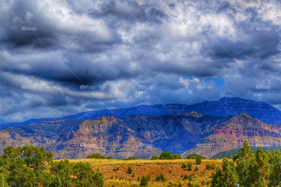 Storm clouds over mountain range
