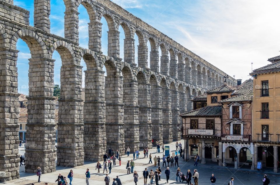 View of Segovia downtown with the Román aqueduct 