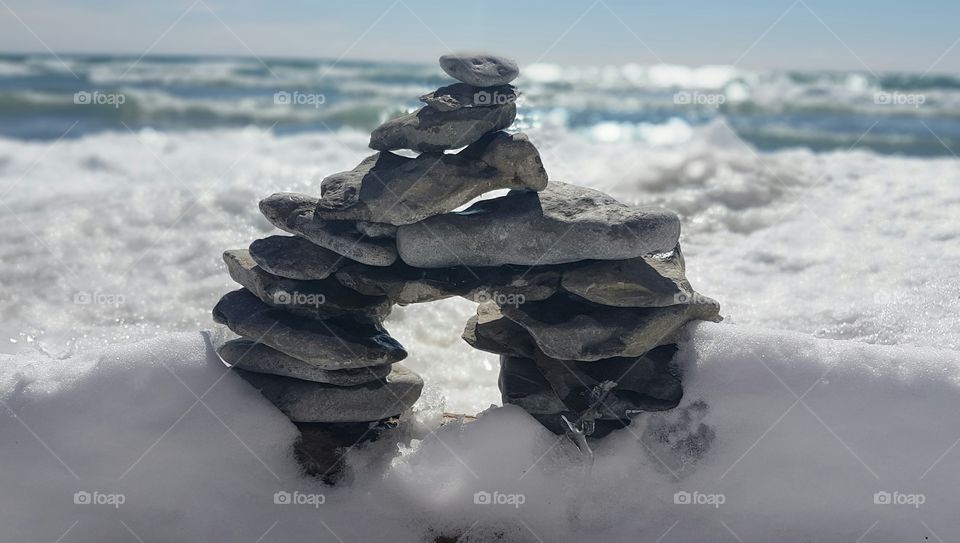 Stack of stones during winter